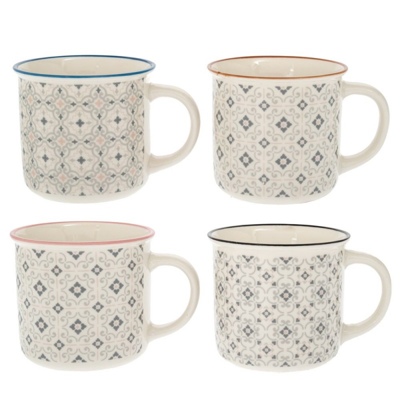 Λευκή Κεραμική Κούπα Με Γεωμετρικά Σχέδια 400Ml 4 Σχέδια