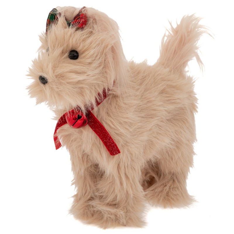 Μπεζ Υφασμάτινος Σκύλος Με Κόκκινο Περιλαίμιο Και Καρό Φιογκάκι Στα Μαλλιά 31x11x32Εκ Iliadis