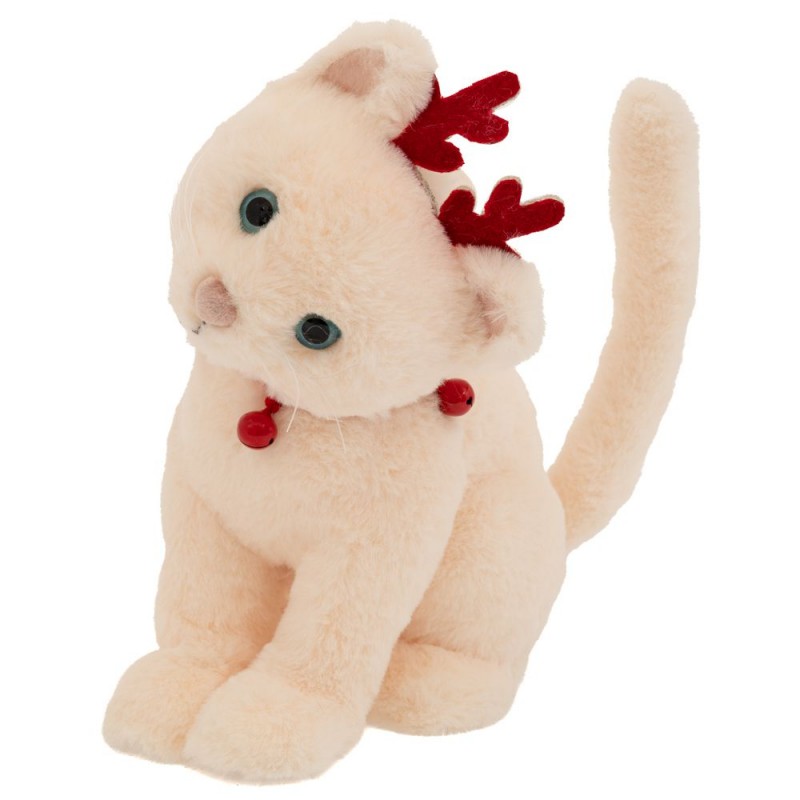 Λευκή Υφασμάτινη Γατούλα Με Κόκκινο Περιλαίμιο Και Κέρατα 19Χ22Χ24Εκ Iliadis