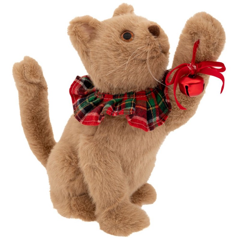 Υφασμάτινη Γατούλα Μπεζ Με Καρό Περιλαίμιο 25x14x26Εκ Iliadis