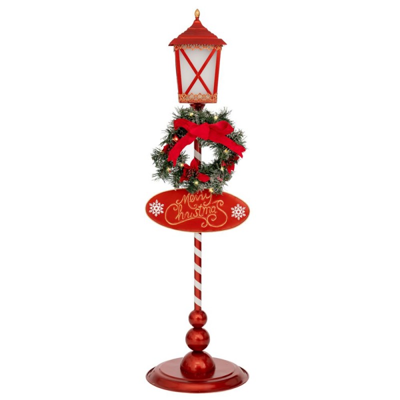 Κόκκινο Μεταλλικό Φανάρι Merry Christmas 35x35x120Eκ Iliadis