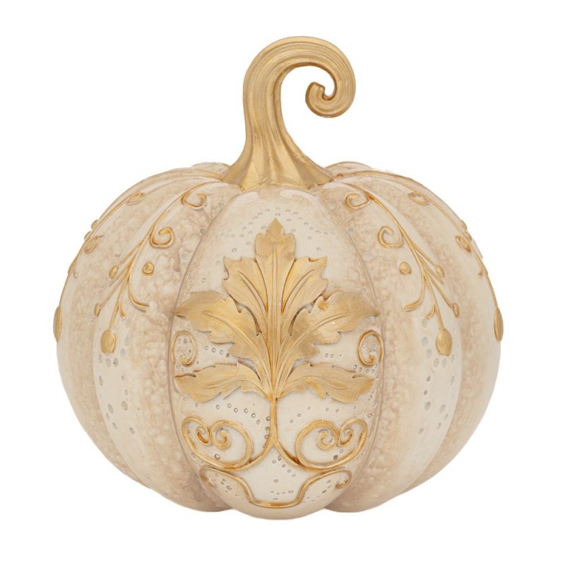 Λευκή Πολυρεζίνη Κολοκύθα Με Χρυσές Λεπτομέρειες 19.5x19.5x19.5Εκ Iliadis