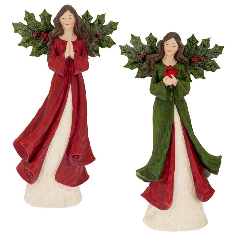 Σετ 2 Κόκκινη Πράσινη Πολυρεζίνη Νεράιδα Με Πράσινα Φτερά 16.5x11.5x30Εκ Iliadis