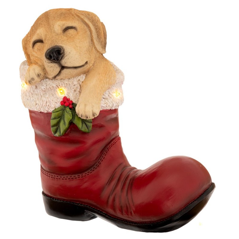 Καφέ Πολυρεζίνη Μπότα Με Σκυλάκι Που Κοιμάται Και Led Φως 22x13x24Εκ Iliadis