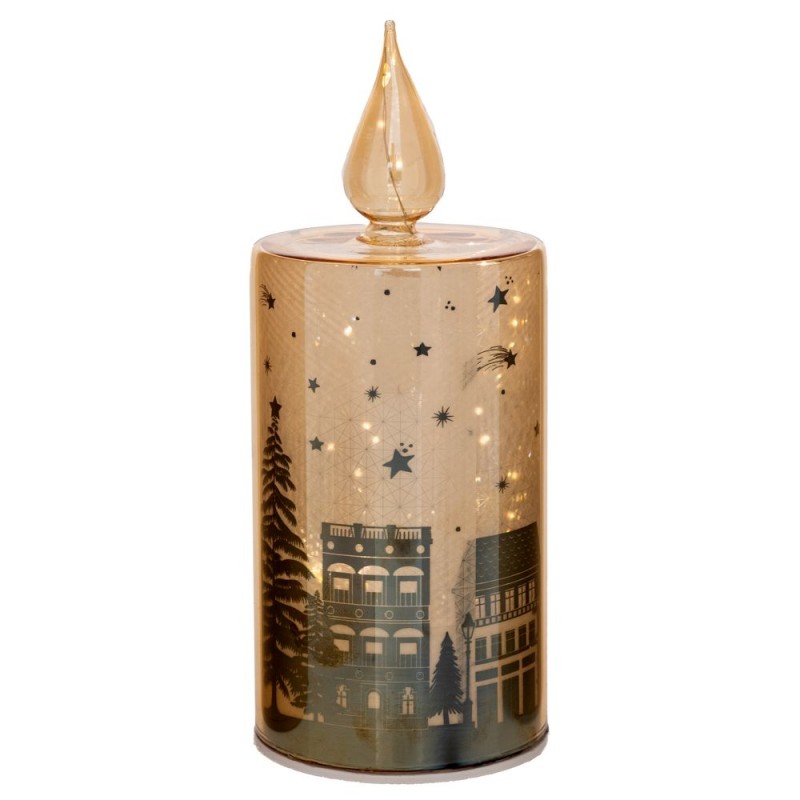 Χρυσό Γυάλινο Κερί Led Χριστουγεννιάτικο Σκηνικό 9x9x24Εκ Μπαταρίας Περιστρεφόμενο Iliadis