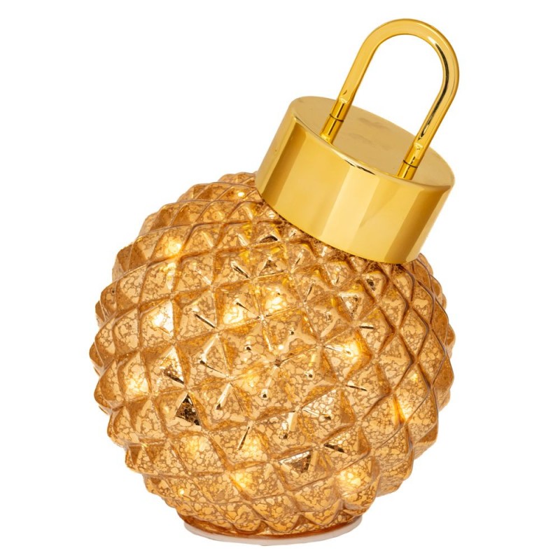 Χρυσή Γυάλινη Μπάλα Με Led Φως Φ18Εκ Μπαταρίας Περιστρεφόμενη Iliadis