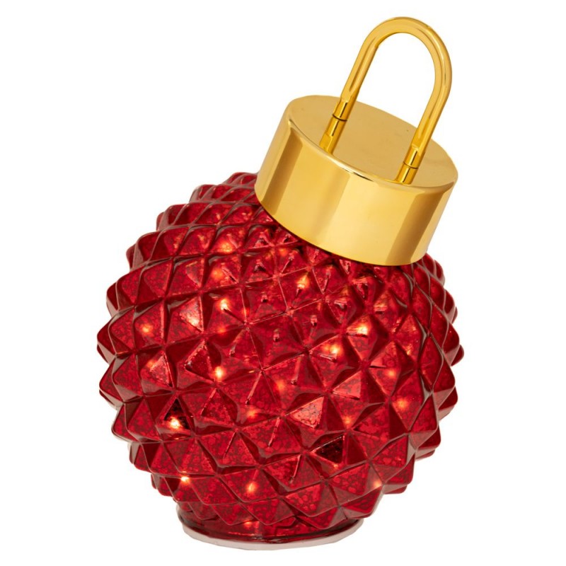 Κόκκινη Γυάλινη Μπάλα Με Led Φως Φ18Εκ Μπαταρίας Περιστρεφόμενη Iliadis