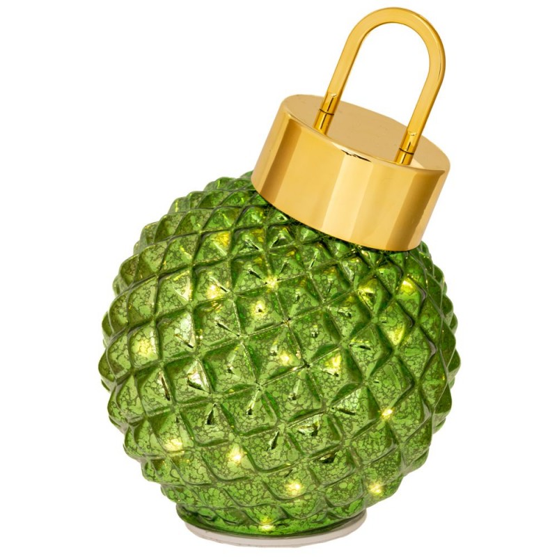 Πρασινη Γυαλινη Μπαλα Με Led Φωσ Φ18Εκ Μπαταριασ Περιστρεφομενη