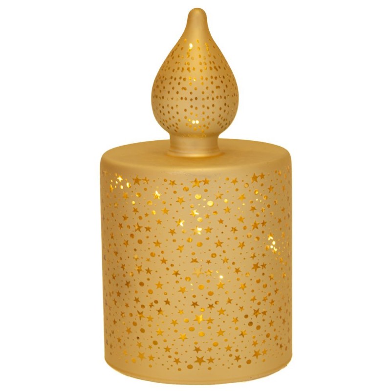 Χρυσό Γυάλινο Κερί Led Με Αστεράκια 7.5x7.5x15Εκ Μπαταρίας Αναβοσβήνει Iliadis