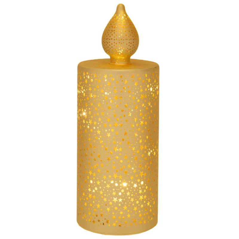 Χρυσό Γυάλινο Κερί Led Με Αστεράκια 7.5x7.5x21Εκ Μπαταρίας Αναβοσβήνει Iliadis