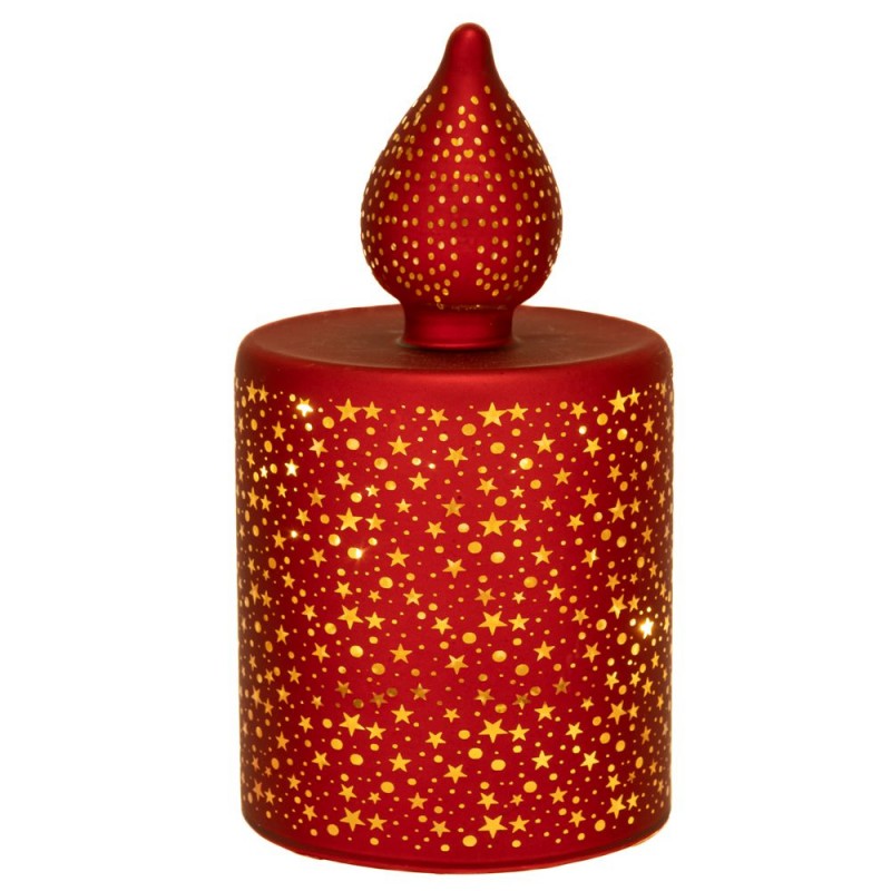 Κόκκινο Γυάλινο Κερί Led Με Αστεράκια 7.5Χ7.5Χ15Εκ Μπαταρίας Αναβοσβήνει Iliadis