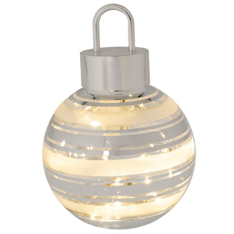 Λευκή Γυάλινη Μπάλα Με Ασημί Ρίγα Και Led Φως Φ12Εκ Μπαταρίας Iliadis