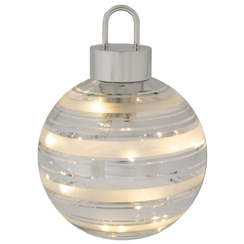 Λευκή Γυάλινη Μπάλα Με Ασημί Ρίγα Και Led Φως Φ15Εκ Μπαταρίας Iliadis