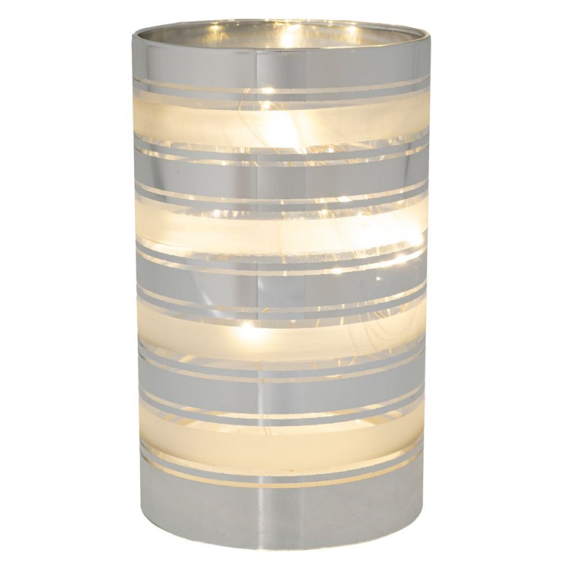 Χριστουγεννιάτικος Διακοσμητικός Κύλινδρος Γυάλινος Ασημί Με Λευκές Ρίγες Και Led Φως Μπαταρίας Φ9x15Εκ Iliadis