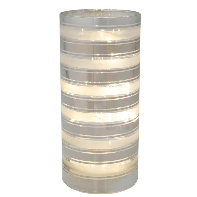 Χριστουγεννιάτικος Διακοσμητικός Κύλινδρος Γυάλινος Ασημί Με Λευκές Ρίγες Και Led Φως Μπαταρίας Φ9x20Εκ Iliadis