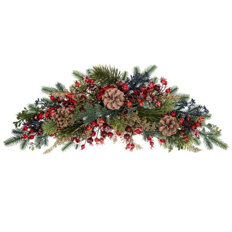 Χριστουγεννιάτικη Αψίδα Παγωμένη Πράσινη  Με κόκκινα Berries Και  Κουκουνάρια 66Εκ