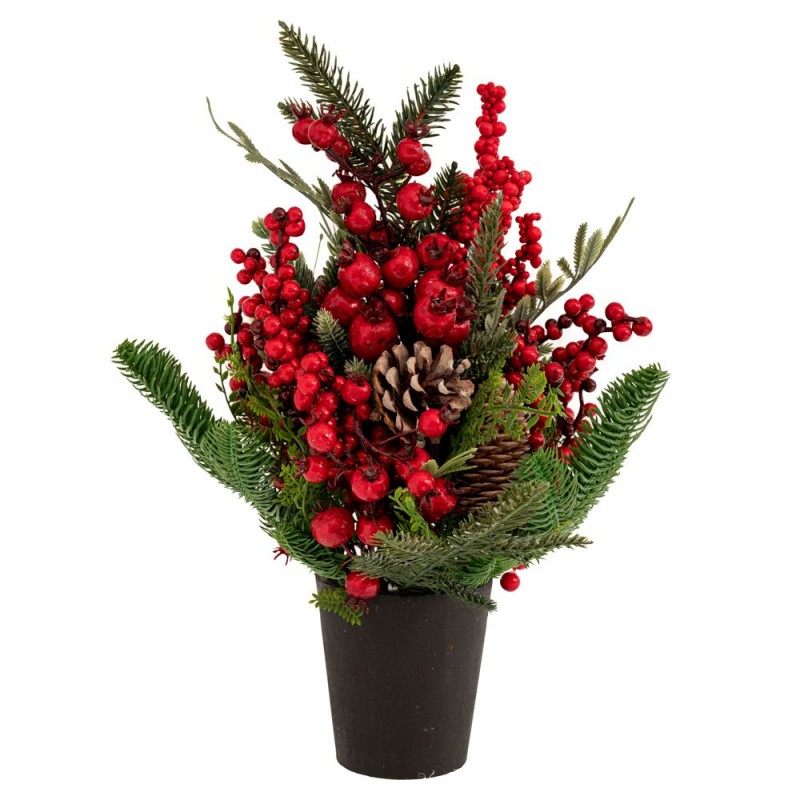 Πράσινο Δέντρο Με Κόκκινα Berries Και Κουκουνάρια Σε Πλαστική Γλάστρα 43Εκ Iliadis