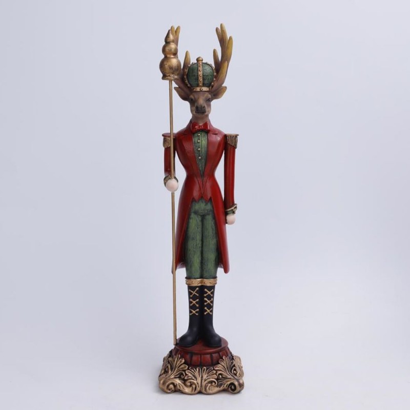 Κόκκινος Πράσινος Τάρανδος Πολυρεζίνης Με Σκήπτρο 9x9x37.5Εκ Iliadis