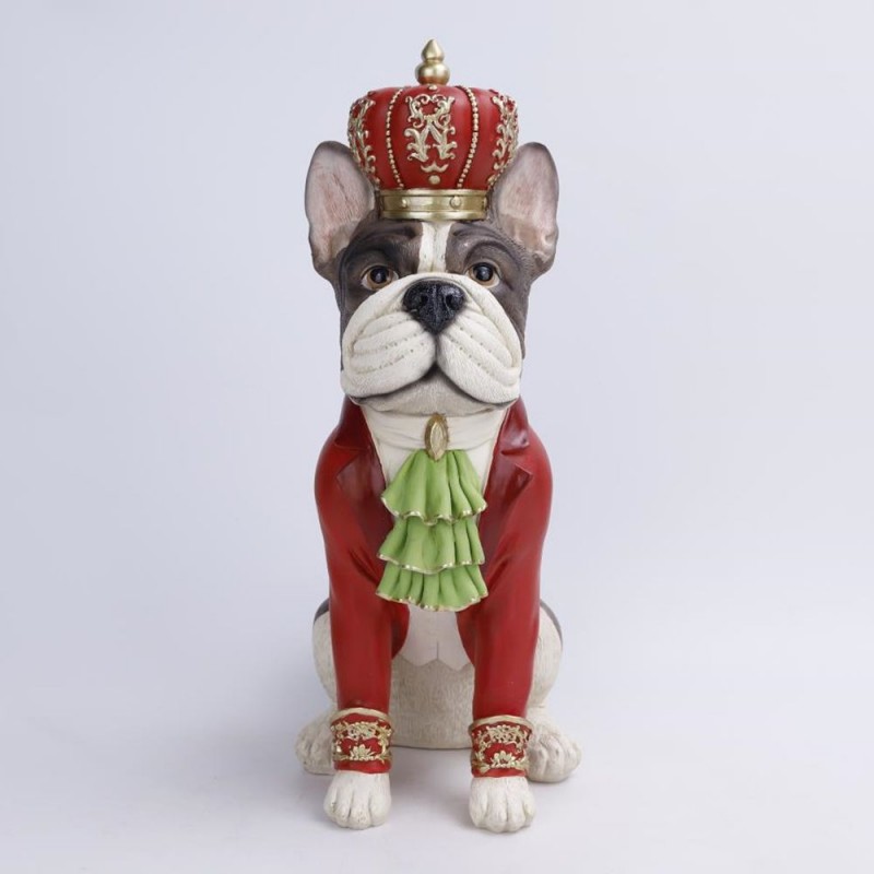 Χριστουγεννιάτικο Διακοσμητικό Καθιστός Σκύλος Με Κόκκινη Στολή Και Στέμμα Γκρι Polyresin 22,5Χ15Χ37,5Εκ
