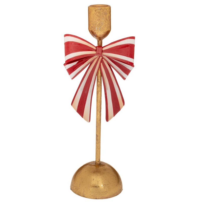 Χρυσό Μεταλλικό Κηροπήγιο Με Κόκκινο Άσπρο Φιόγκο 11x8.5x27.7Eκ Iliadis