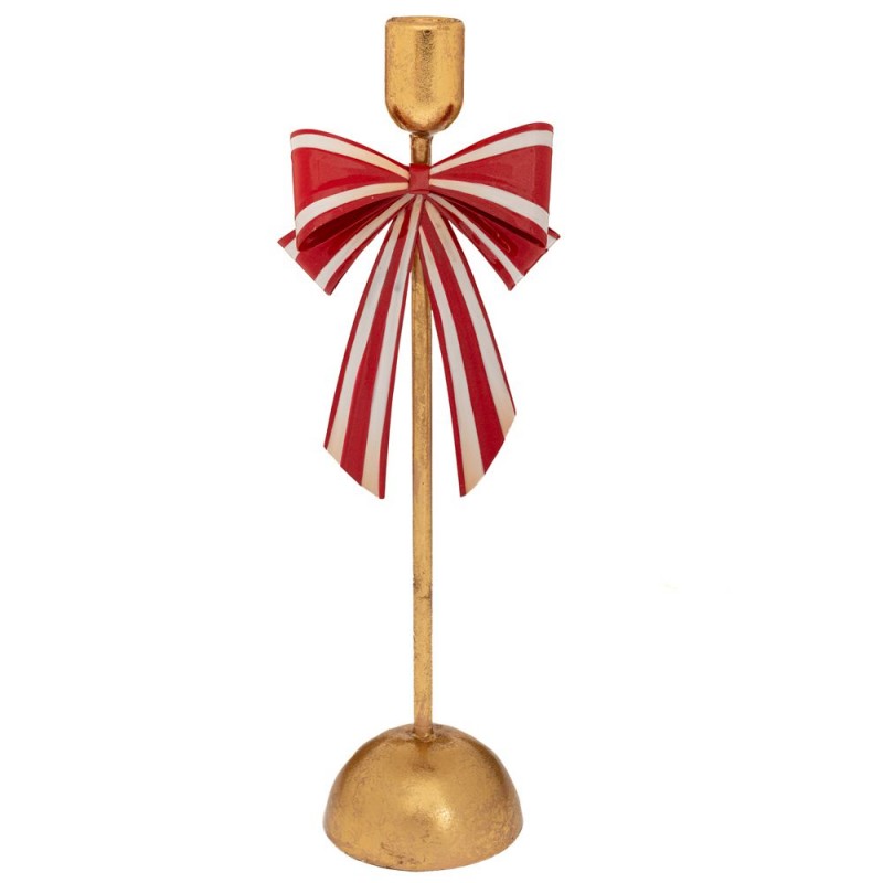 Χρυσό Μεταλλικό Κηροπήγιο Με Κόκκινο Άσπρο Φιόγκο 11.5x9.4x35.7Eκ Iliadis