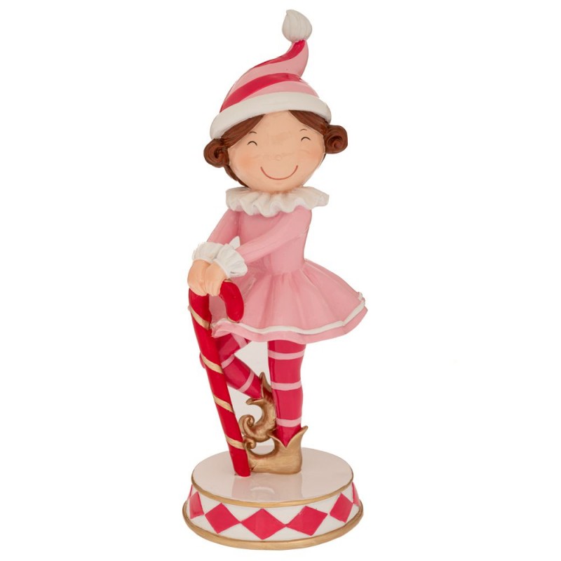 Χριστουγεννιάτικο Διακοσμητικό Ροζ Polyresin Κορίτσι Ξωτικό Με Μπαστούνι 10.5Χ12.5Χ28.5Εκ