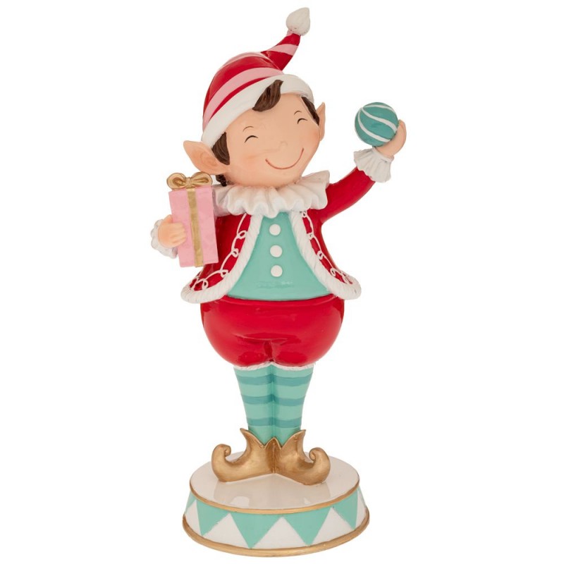 Χριστουγεννιάτικο Διακοσμητικό Σιέλ/ Κόκκινο Polyresin  Ξωτικό Με Μπάλα  13X10.5X27.5Εκ