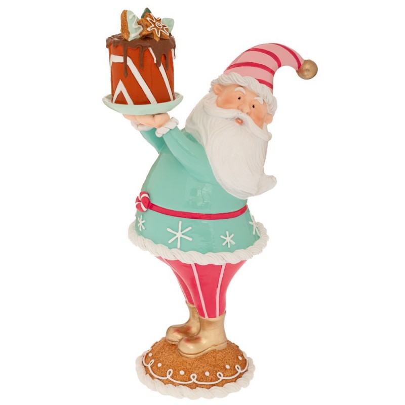 Χριστουγεννιάτικο Διακοσμητικό Ροζ/ΣιέλPolyresin  Άι Βασίλης με Τούρτα 20Χ13Χ34Εκ