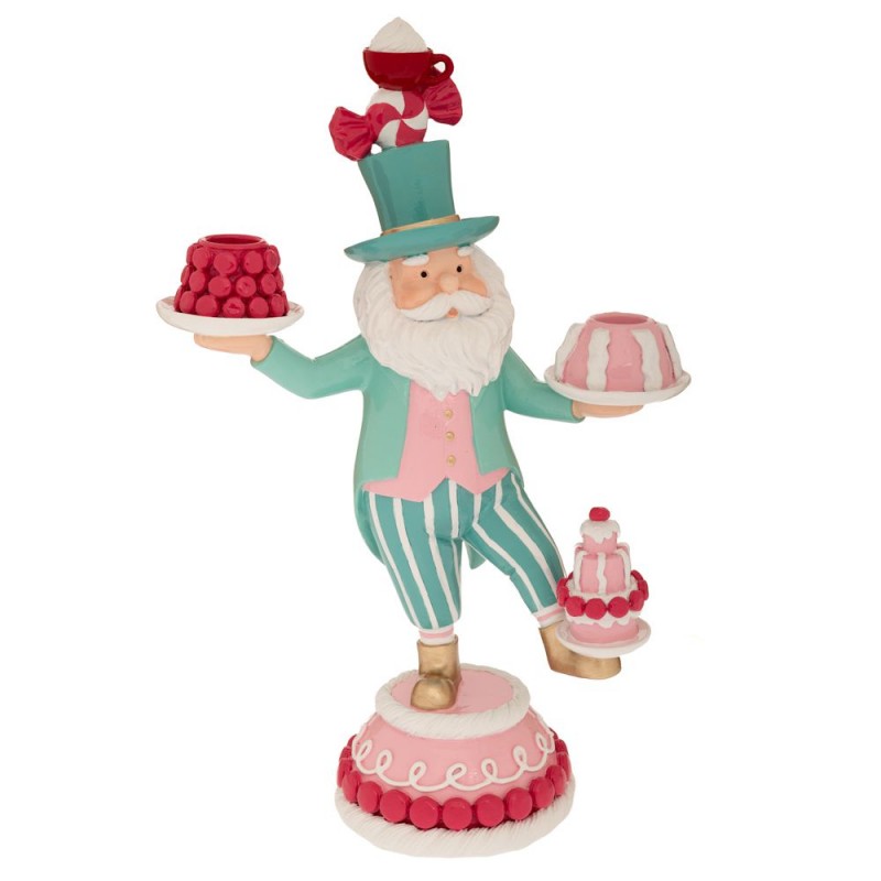 Χριστουγεννιάτικο Διακοσμητικό Ροζ/Σιέλ Polyresin Άι Βασίλης με Κηροπήγιο 22Χ12.5Χ35.5Εκ