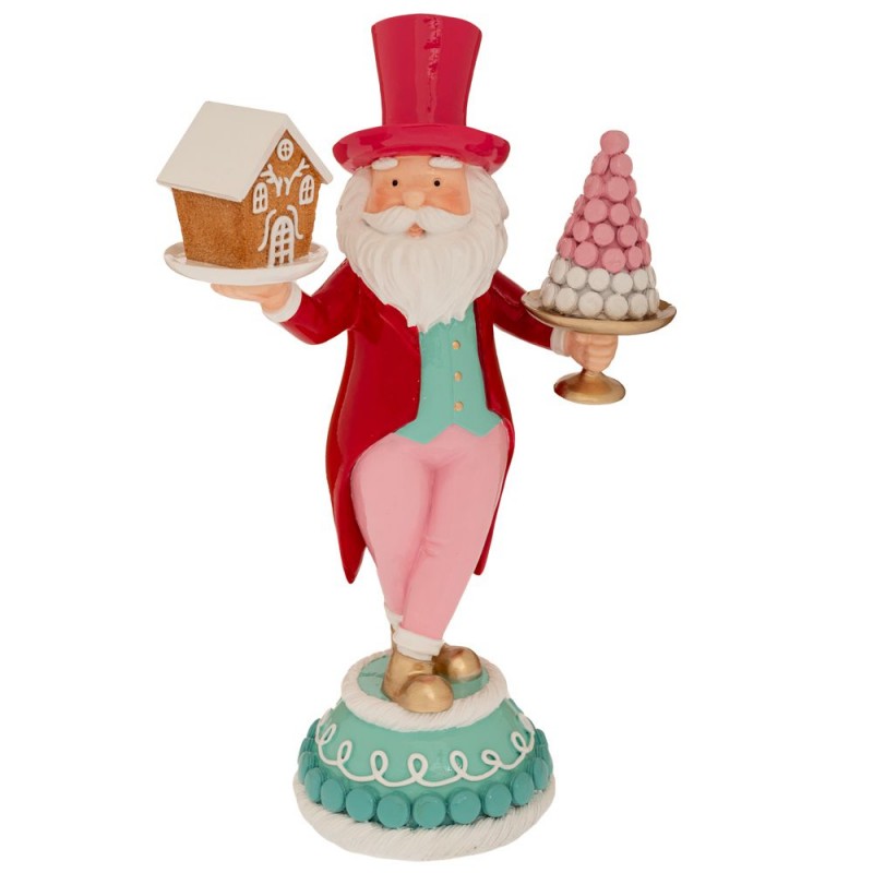 Χριστουγεννιάτικο Διακοσμητικό Ροζ/Σιέλ Polyresin Άι Βασίλης με  Σπίτι Και Δέντρο 20Χ12Χ33.5Εκ