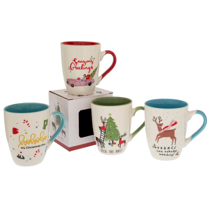 Λευκή Κεραμική Κούπα Με Χριστουγεννιάτικες Φιγούρες 4 Σχέδια Σε Κουτί 280Ml Iliadis