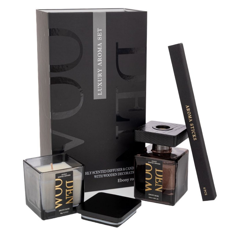 Σετ 2 Αρωματικό Χώρου Με Στικ 100ml Και Κερί 90gr Σε Συσκευασία Πολυτελείας Μαύρο Iliadis