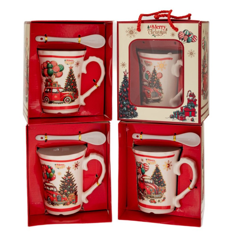 Κεραμική Κούπα Με Χριστουγεννιάτικο Στολισμένο Αυτοκίνητο Σε Κουτί Δώρου 4 Σχέδια 300Ml Iliadis
