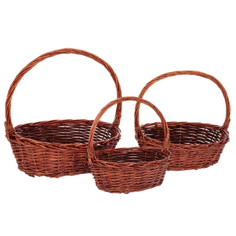 Σετ 3 Καφέ Οβάλ Καλάθια Με Χερούλι 38x30x35, 33x25x30. 28x20x25Εκ Iliadis