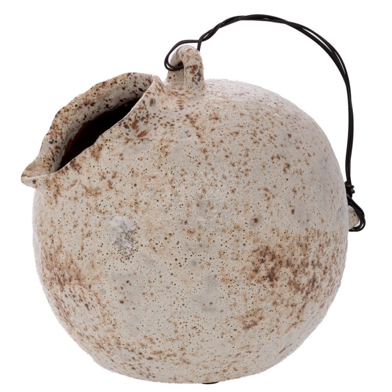 Βάζο Κανάτα Γκρι Παλαιωμένο Με Συρμάτινο Χερούλι 24χ24χ26εκ