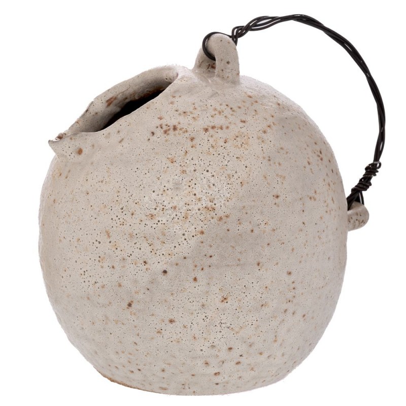 Βάζο Κανάτα Γκρι Παλαιωμένο Με Συρμάτινο Χερούλι 19χ19χ20εκ