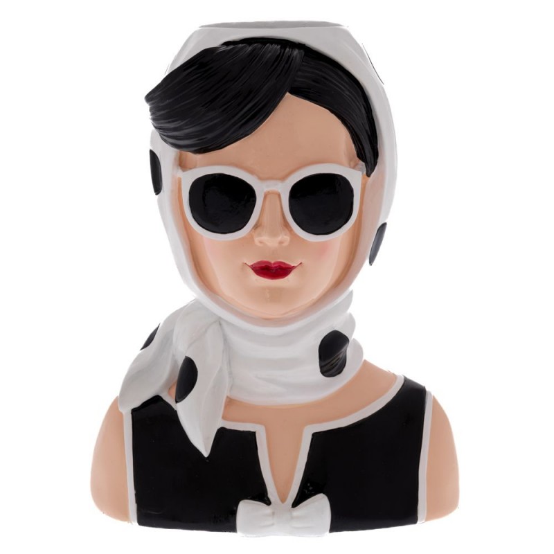 Βάζο Ασπρόμαυρο Πολυρεζίν Σχήμα Ρετρό Γυναίκα 20χ14χ25εκ