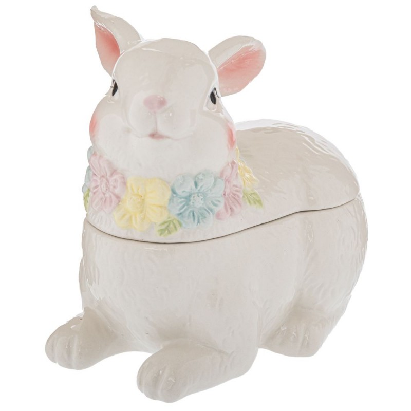 Λευκή Κεραμική Μπισκοτιέρα Με Λαγό 20x12x16.5Εκ Iliadis