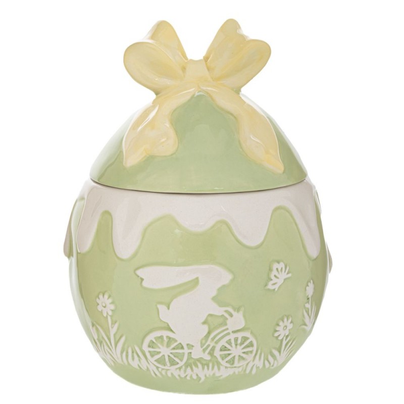 Πράσινη Κεραμική Μπισκοτιέρα Με Λαγό 16.5x16.5x23Εκ Iliadis