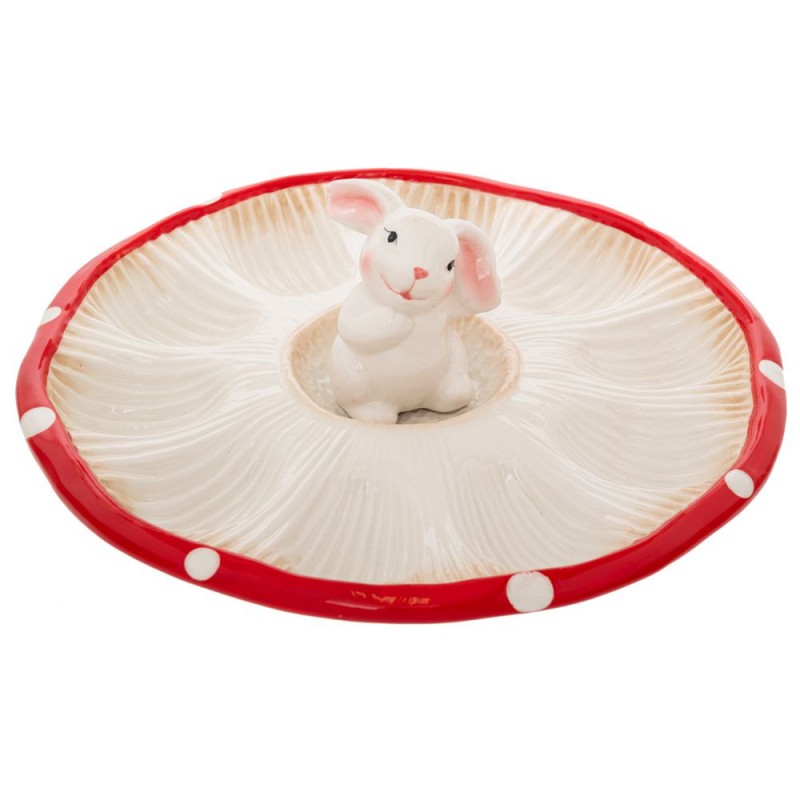 Λευκή-Κόκκινη  Κεραμική Αυγοθήκη Με Λαγό 24.5x24x8.5Εκ Iliadis