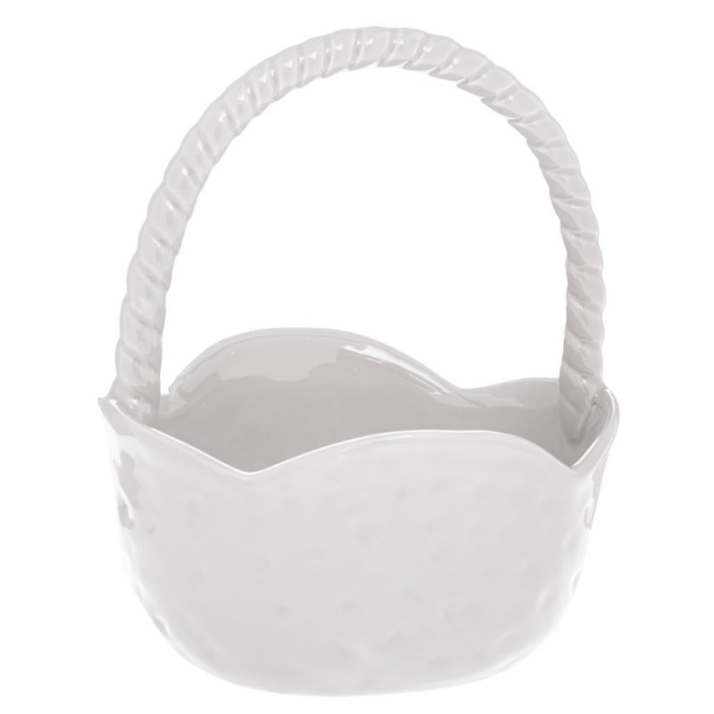 Λευκό Κεραμικό Καλάθι Με Χέρι 14.5x13x18Εκ Iliadis