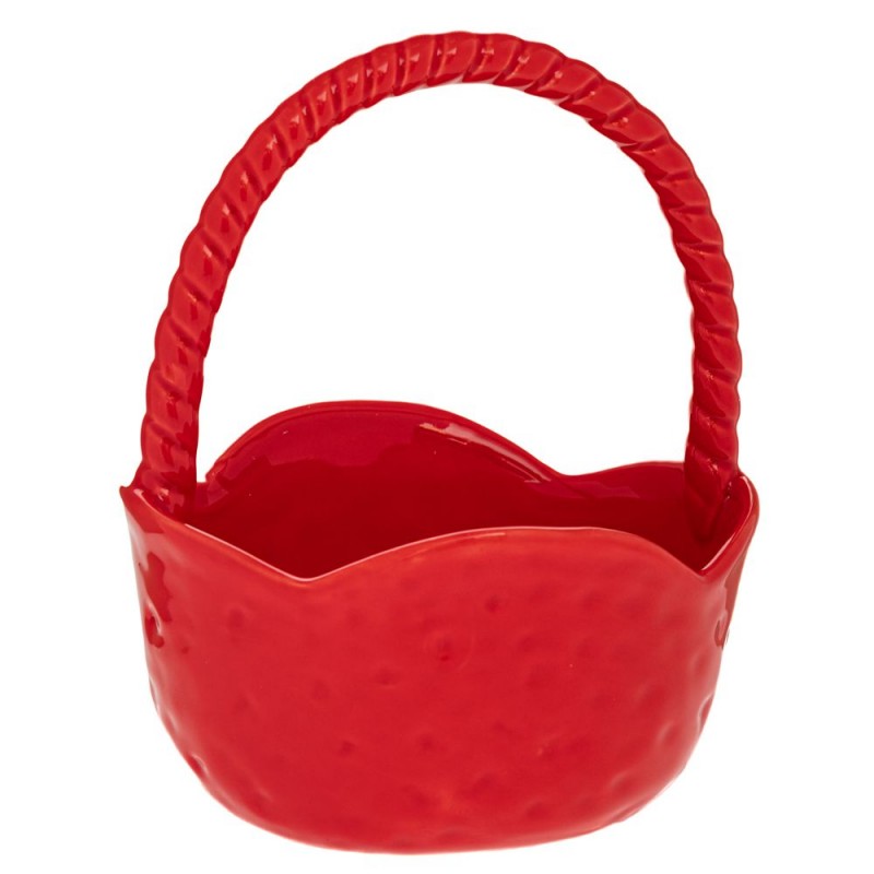 Κόκκινο Κεραμικό Καλάθι Με Χέρι 14.5x13x18Εκ Iliadis