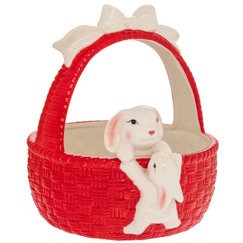 Κόκκινο Κεραμικό Καλάθι Με Λαγό 24.5x22.5x24.5Εκ Iliadis