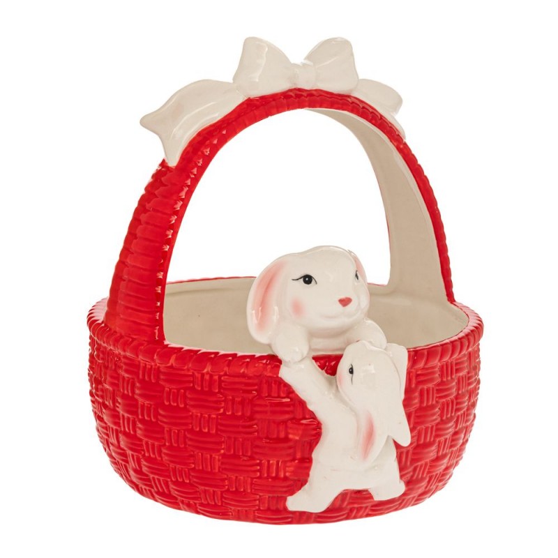 Κόκκινο Κεραμικό Καλάθι  Με Λαγό 18x18x20Εκ Iliadis
