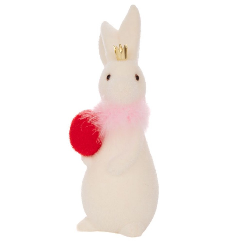Λαγός Λευκός Χνουδωτός Με Κόκκινο Αυγό Και Στέμμα Στο Κεφάλι 30 εκ.