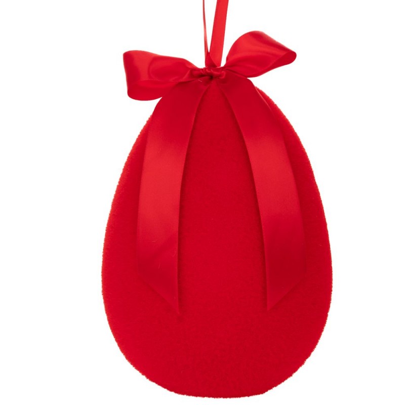 Αυγό Με Φιόγκο Κόκκινο Κρεμαστό Χνουδωτό 25 εκ.