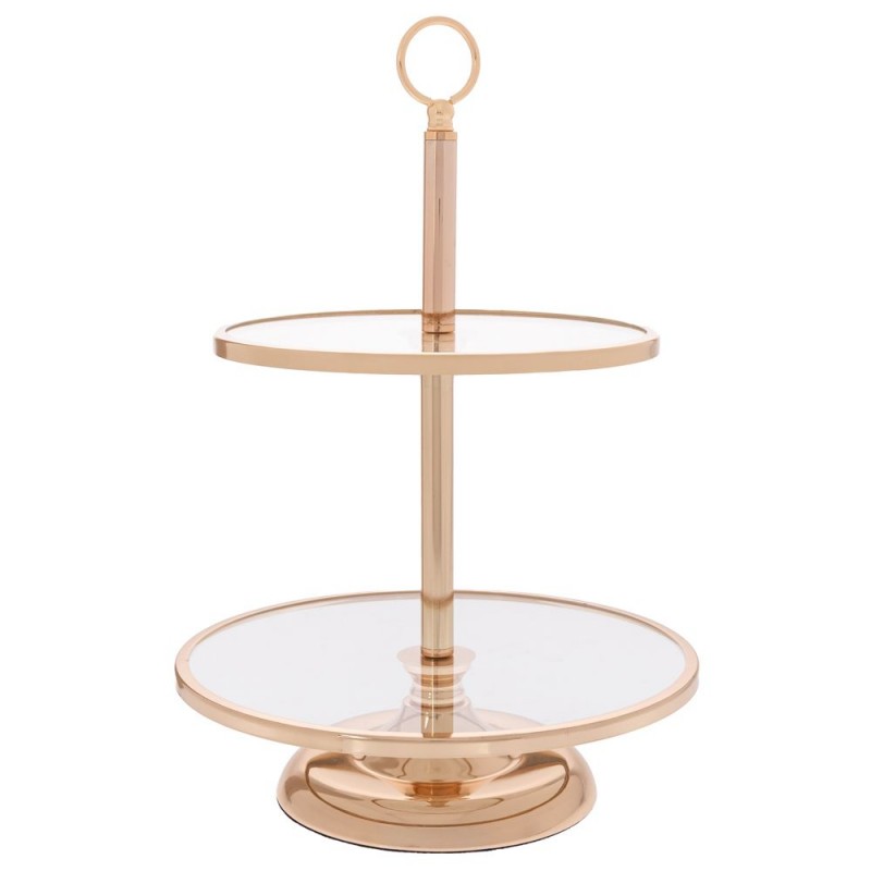 Πιατέλα Διόροφη Γυάλινη Σε Χρυσή Μεταλλική Βάση 30Χ30Χ44Εκ