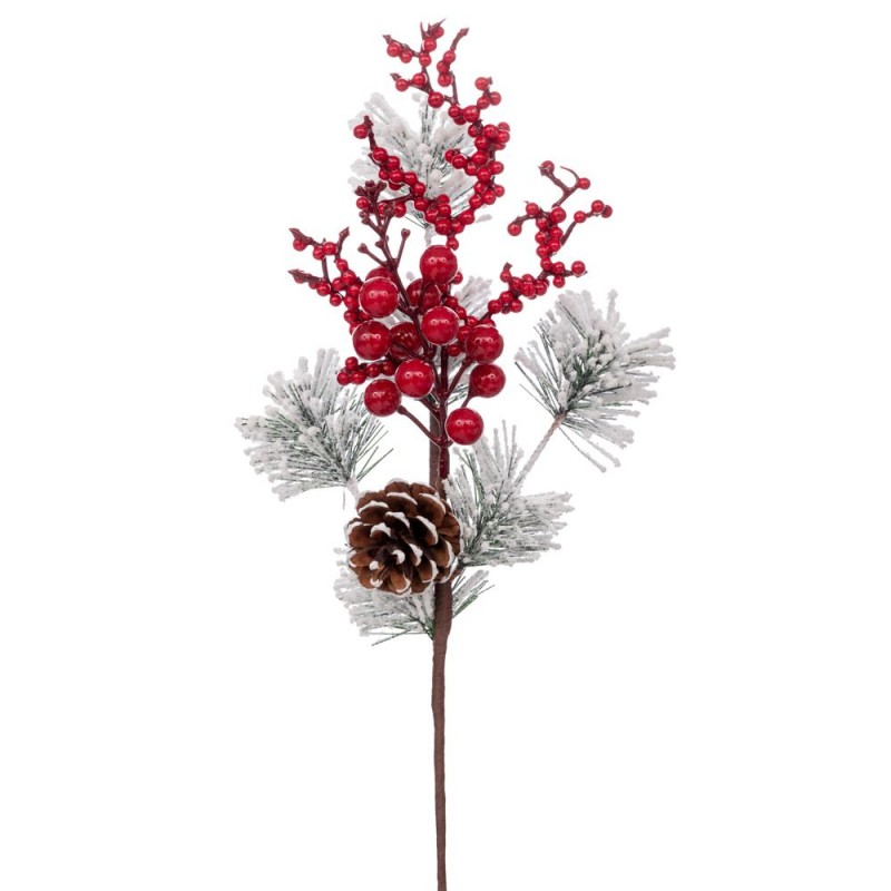 Χιονισμένο Κλαδί Με Berries Και Κουκουνάρι 45cm Iliadis