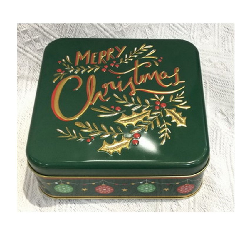Κουτί Πράσινο Τετράγωνο Μεταλλικό Merry Christmas 17χ17χ6εκ