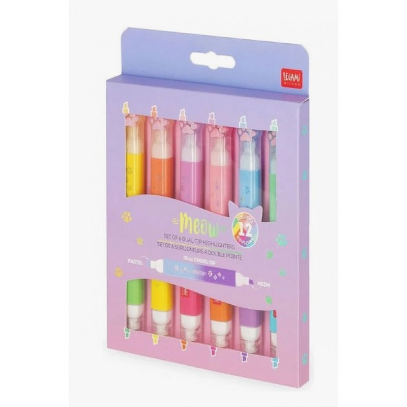 Μαρκαδόροι Σχεδίου Pastel & Neon Meow Σετ 6τμχ Milano Legami 